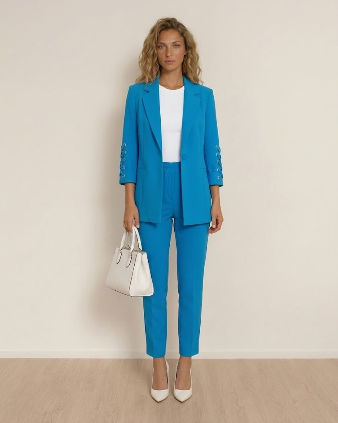Mia Yazlık Blazer Ceket & Pantolon Takım - SAKS MAVİ
