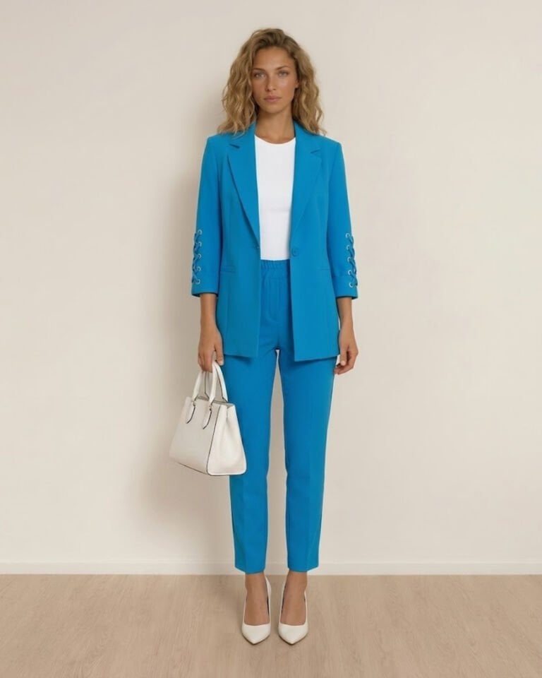 Mia Yazlık Blazer Ceket & Pantolon Takım - SAKS MAVİ