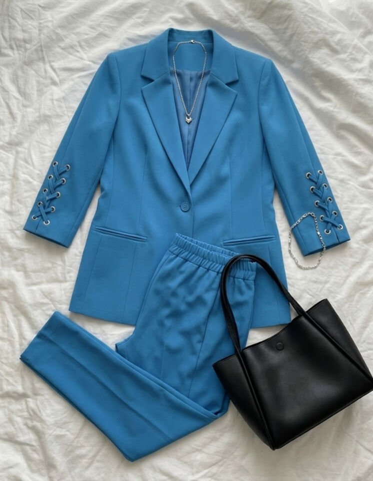 Mia Yazlık Blazer Ceket & Pantolon Takım - SAKS MAVİ