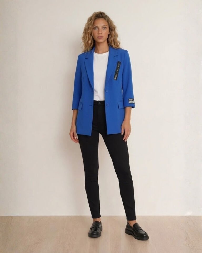 Alanis Yarım Kol Blazer Ceket - İNDİGO