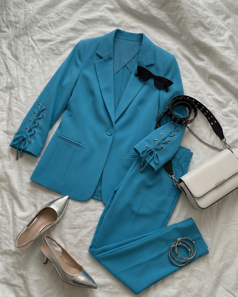 Mia Yazlık Blazer Ceket & Pantolon Takım - AÇIK MAVİ