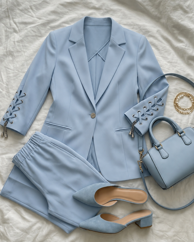 Mia Yazlık Blazer Ceket & Pantolon Takım - SU MAVİ
