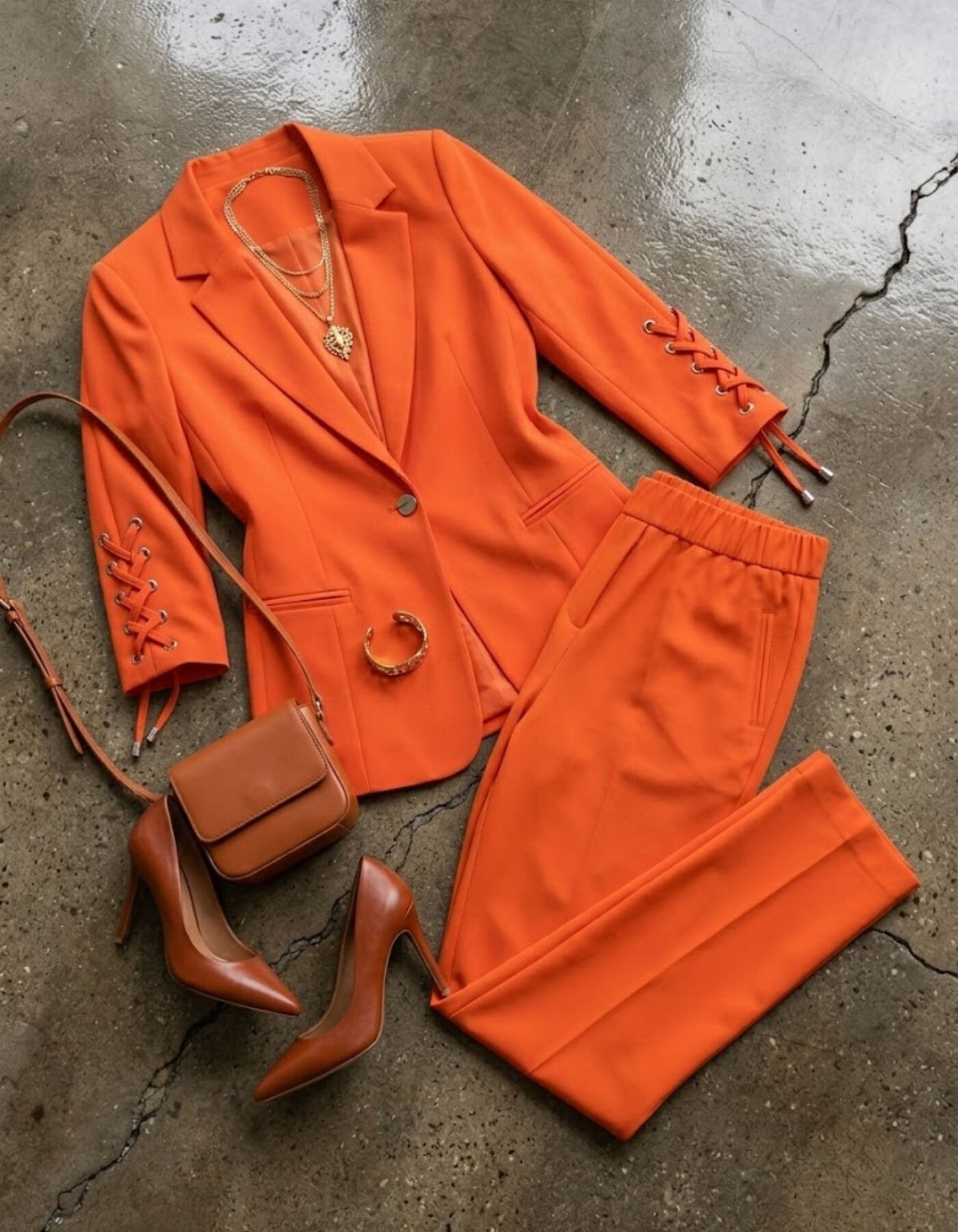 Mia Yazlık Blazer Ceket & Pantolon Takım - TURUNCU