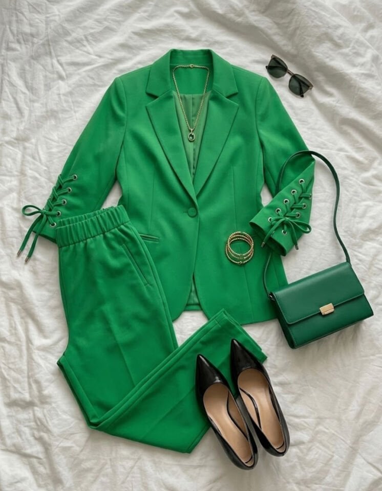 Mia Yazlık Blazer Ceket & Pantolon Takım - YEŞİL