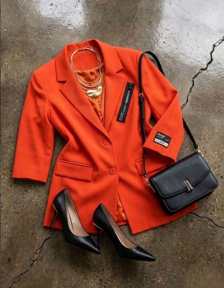 Alanis Yarım Kol Blazer Ceket - TURUNCU