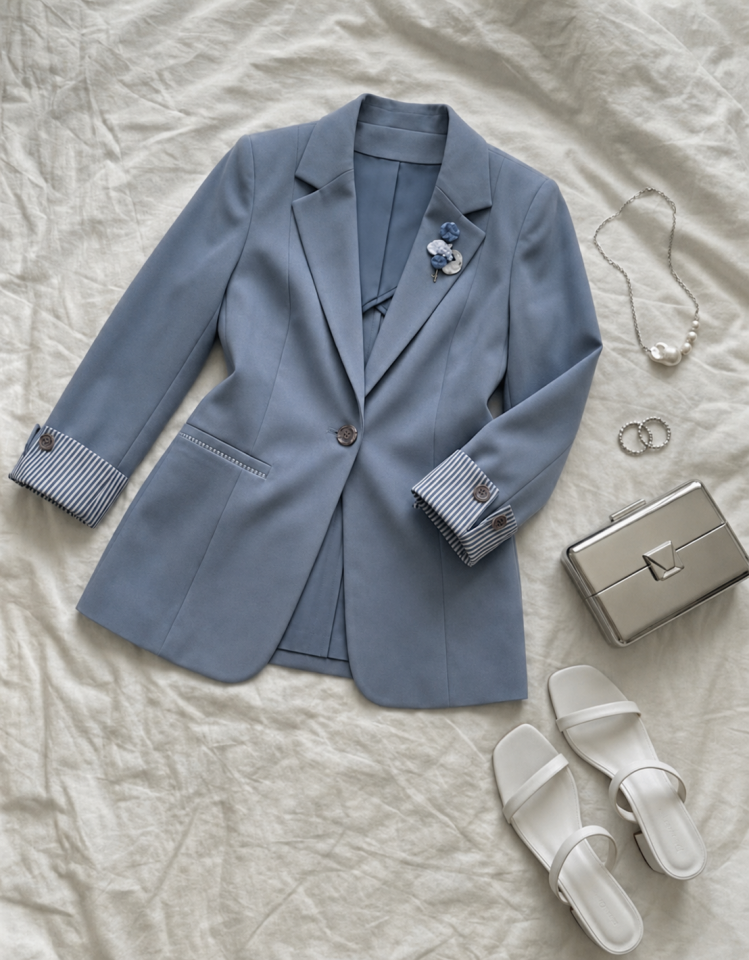 Anna Yazlık Blazer Ceket - BUZ MAVİ