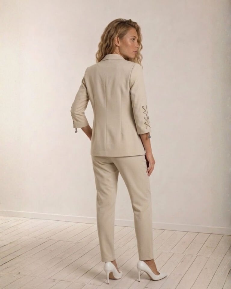 Dina Yarım Kol Blazer Ceket & Pantolon Takım - BEJ