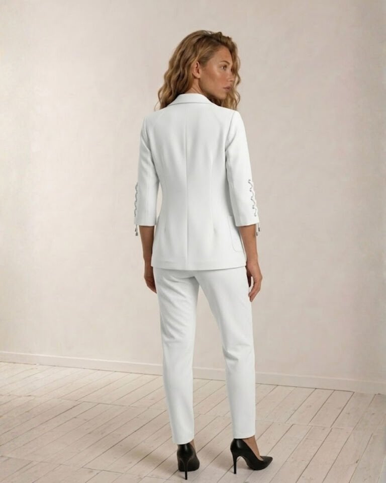 Dina Yarım Kol Blazer Ceket & Pantolon Takım - BEYAZ