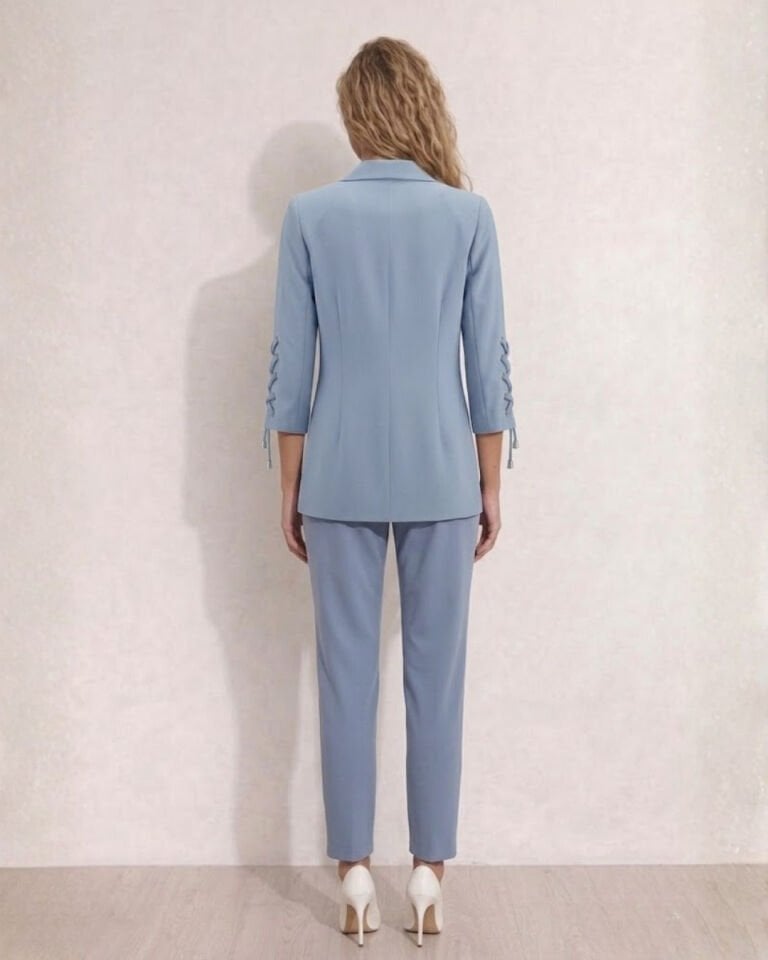 Dina Yarım Kol Blazer Ceket & Pantolon Takım - BUZ MAVİ