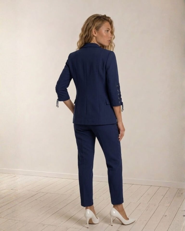 Dina Yarım Kol Blazer Ceket & Pantolon Takım - LACİVERT