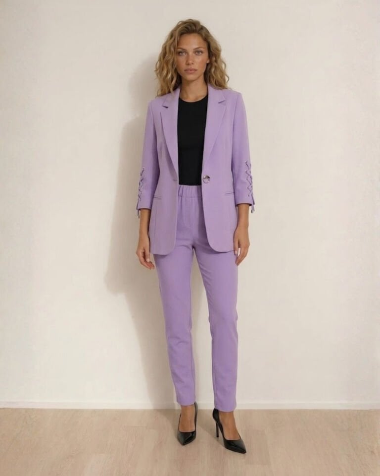 Dina Yarım Kol Blazer Ceket & Pantolon Takım - LİLA