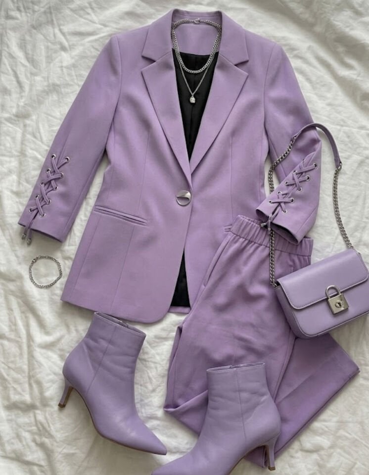 Dina Yarım Kol Blazer Ceket & Pantolon Takım - LİLA