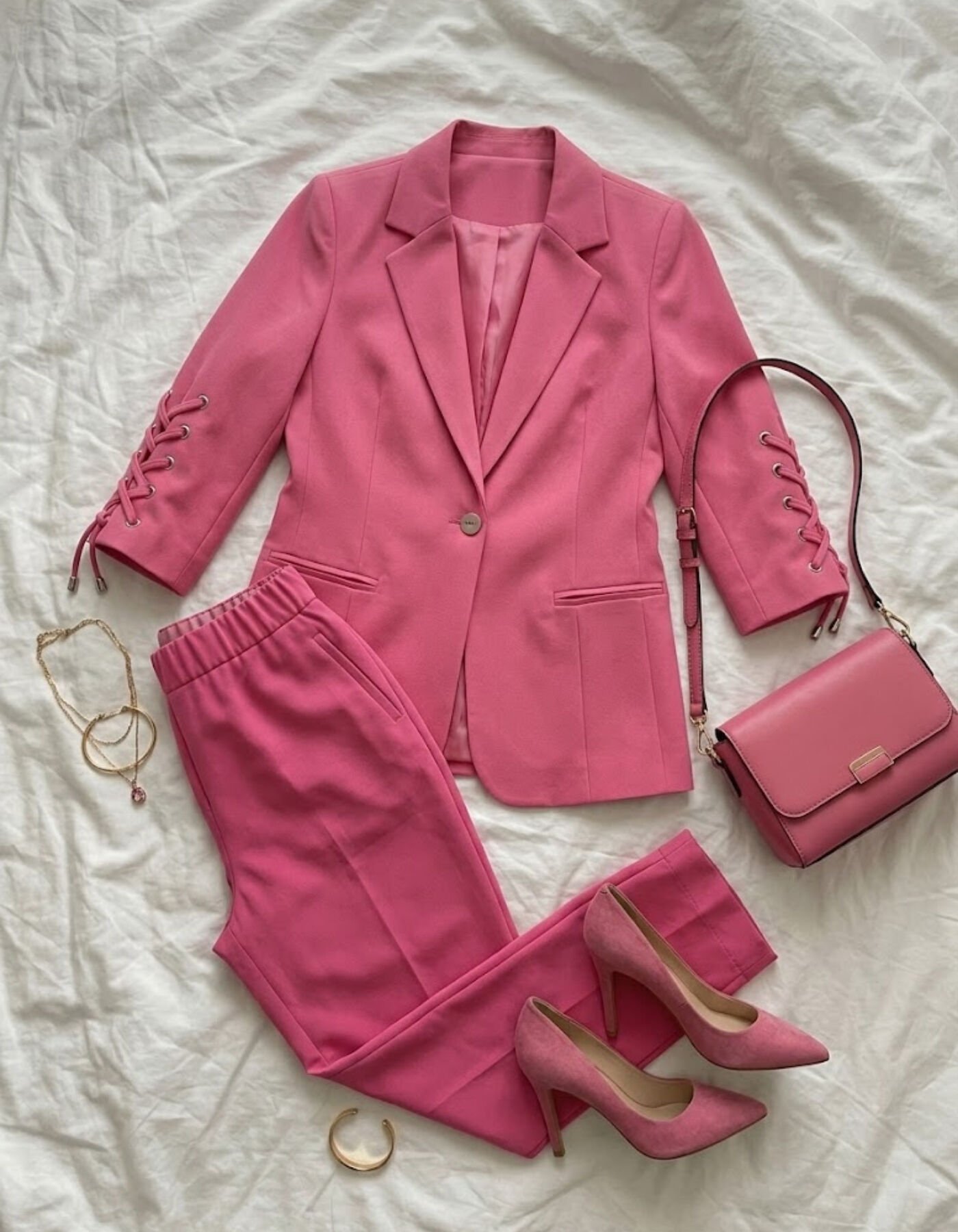Dina Yarım Kol Blazer Ceket & Pantolon Takım - PEMBE