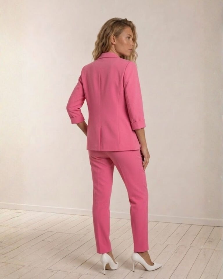 Dina Yarım Kol Blazer Ceket & Pantolon Takım - PEMBE