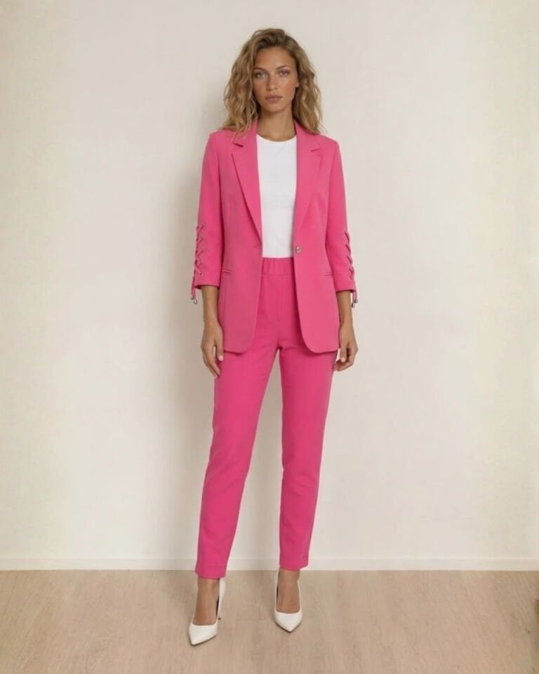 Dina Yarım Kol Blazer Ceket & Pantolon Takım - PEMBE