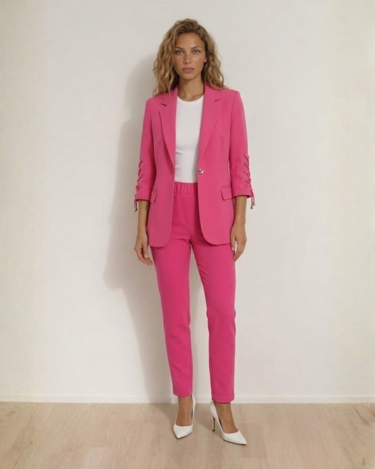 Dina Yarım Kol Blazer Ceket & Pantolon Takım - PEMBE