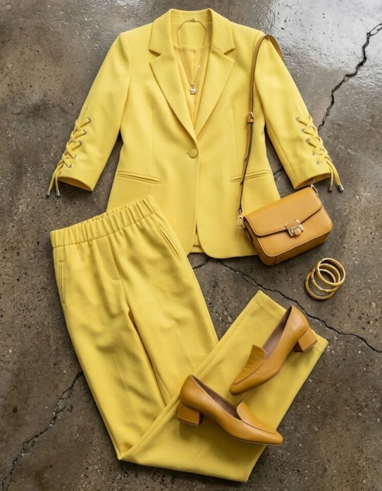 Dina Yarım Kol Blazer Ceket & Pantolon Takım - SARI