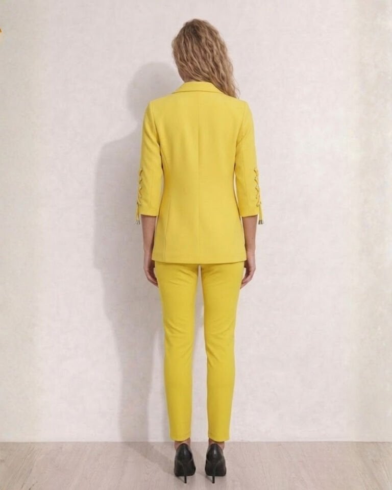 Dina Yarım Kol Blazer Ceket & Pantolon Takım - SARI