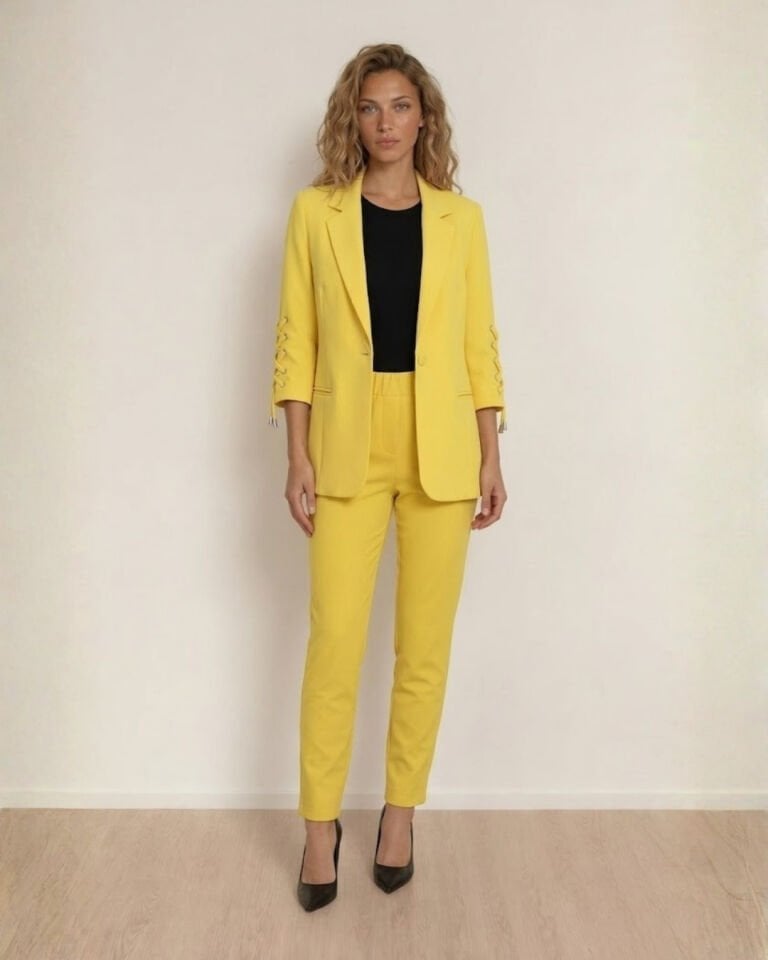 Dina Yarım Kol Blazer Ceket & Pantolon Takım - SARI