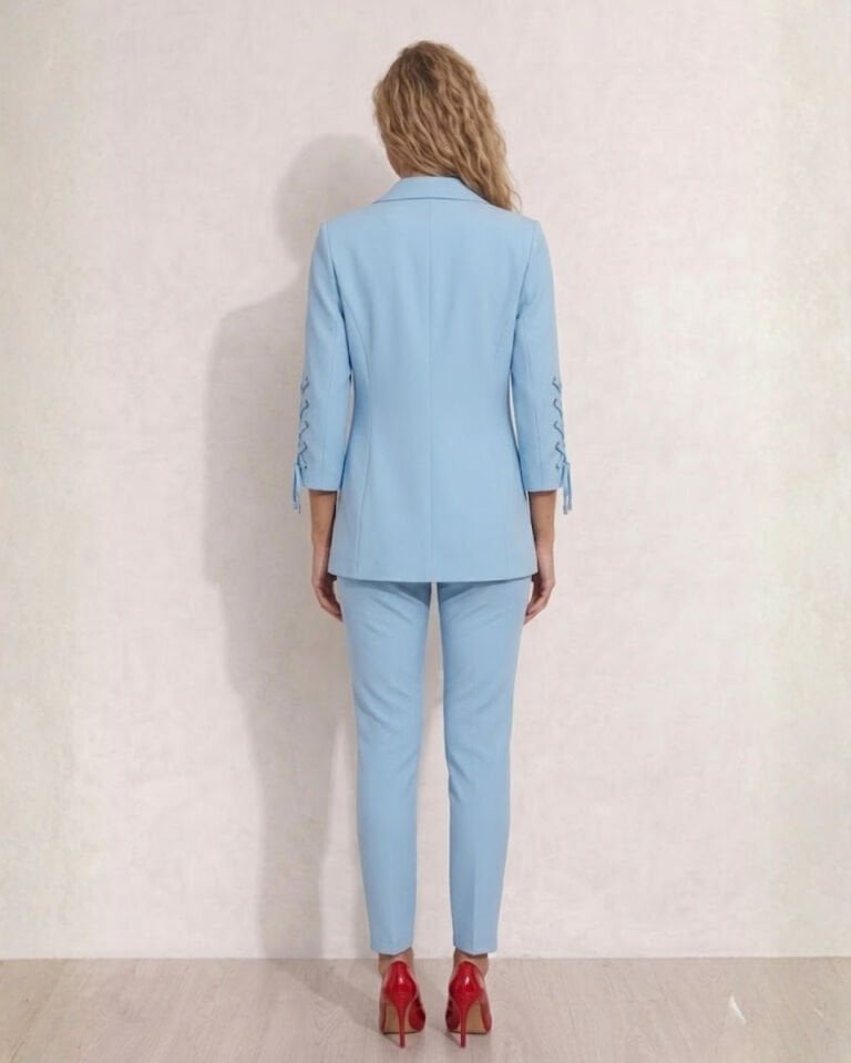 Dina Yarım Kol Blazer Ceket & Pantolon Takım - SU MAVİ