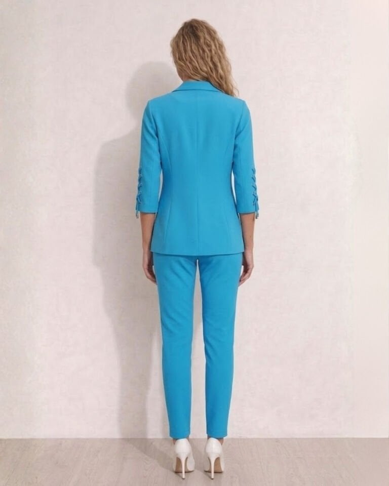 Dina Yarım Kol Blazer Ceket & Pantolon Takım - TURKUAZ