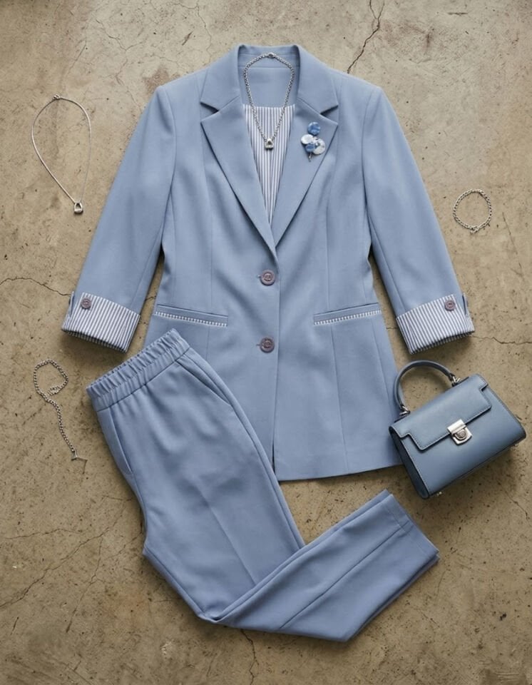 Anna Yazlık Blazer Ceket & Pantolon Takım - BUZ MAVİ