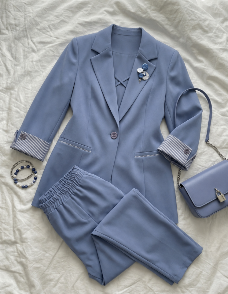 Anna Yazlık Blazer Ceket & Pantolon Takım - BUZ MAVİ