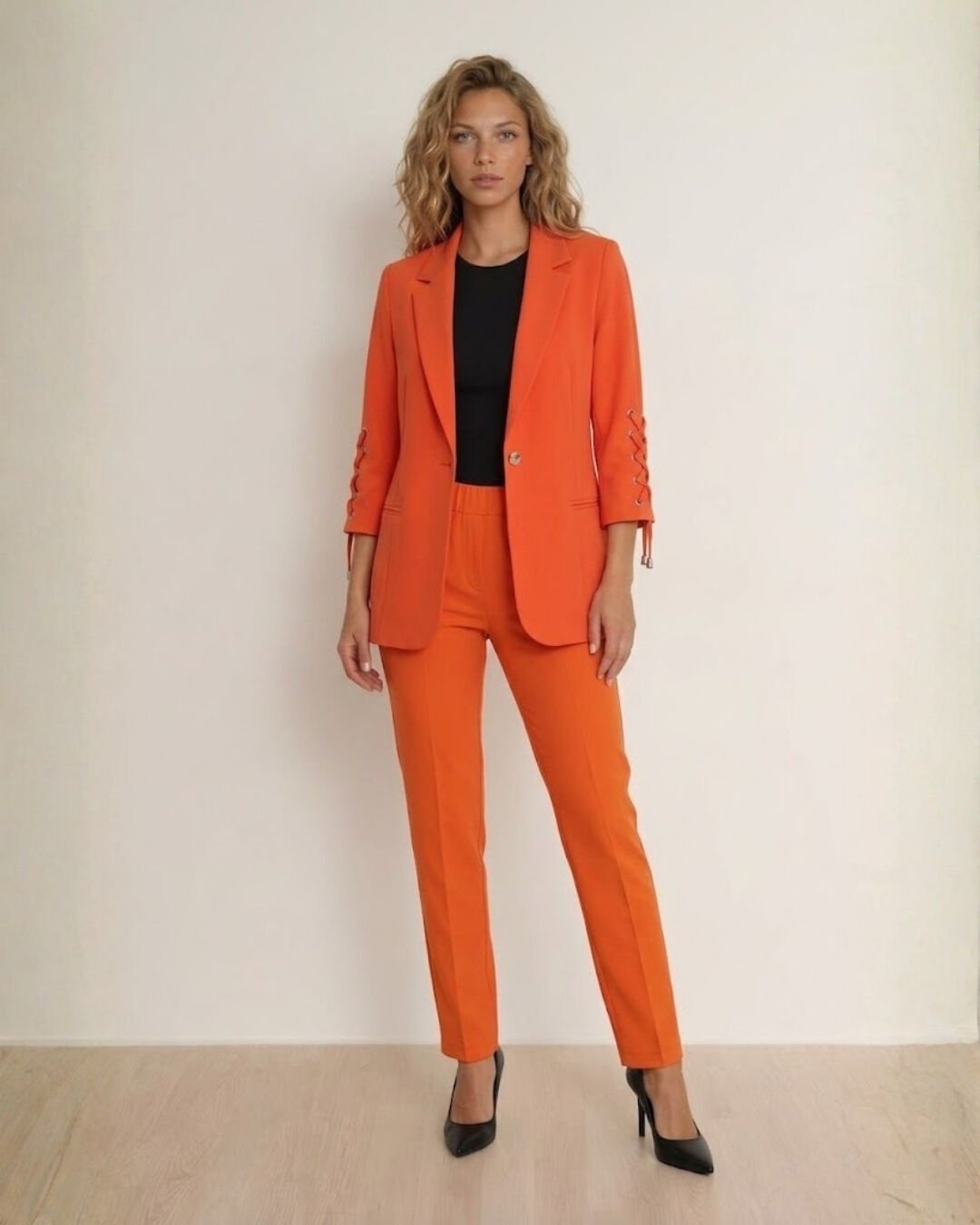 Dina Yarım Kol Blazer Ceket & Pantolon Takım - TURUNCU