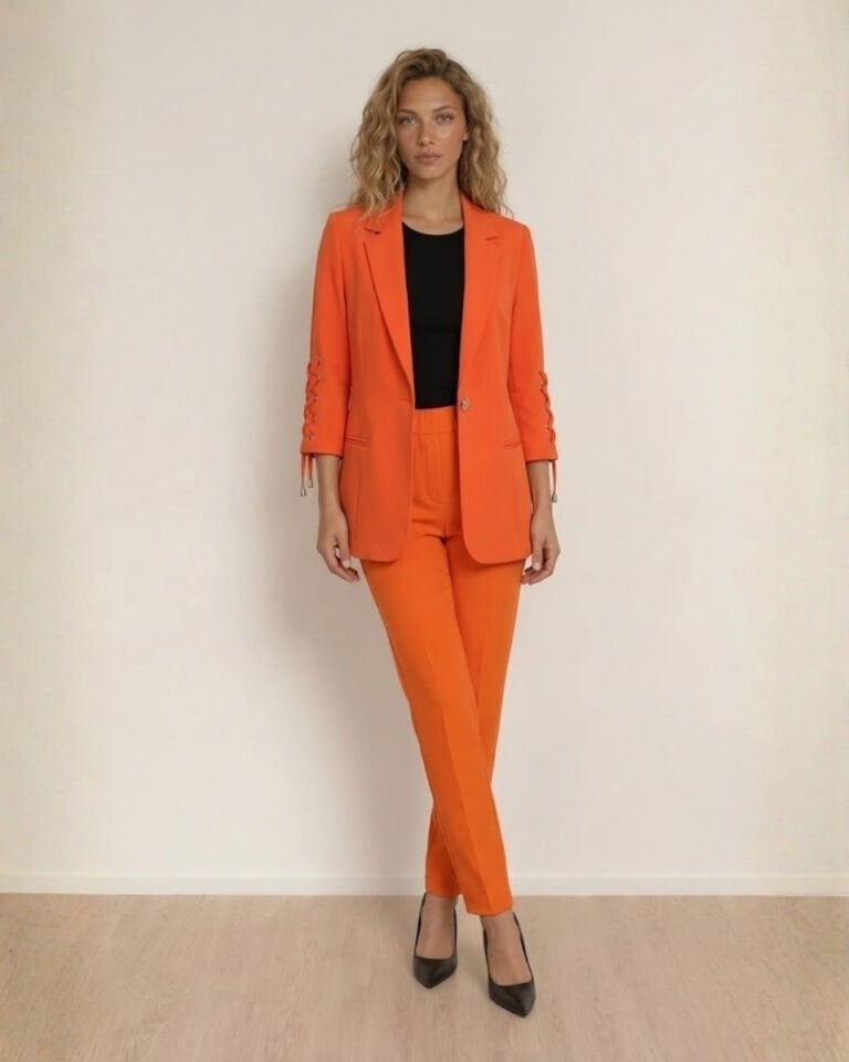 Dina Yarım Kol Blazer Ceket & Pantolon Takım - TURUNCU