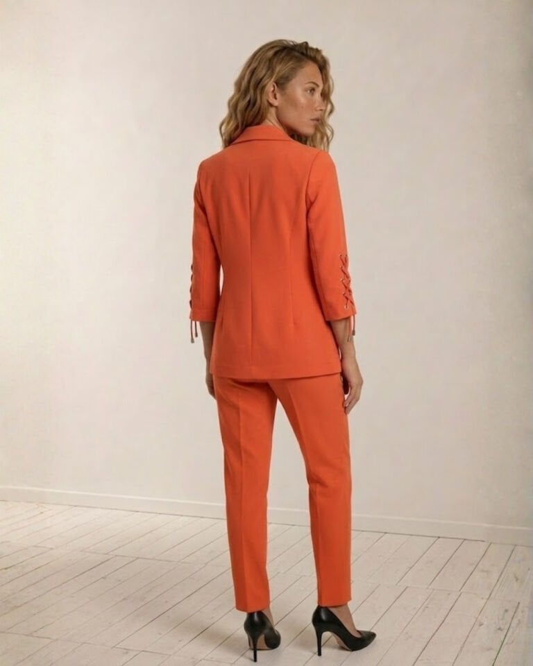 Dina Yarım Kol Blazer Ceket & Pantolon Takım - TURUNCU