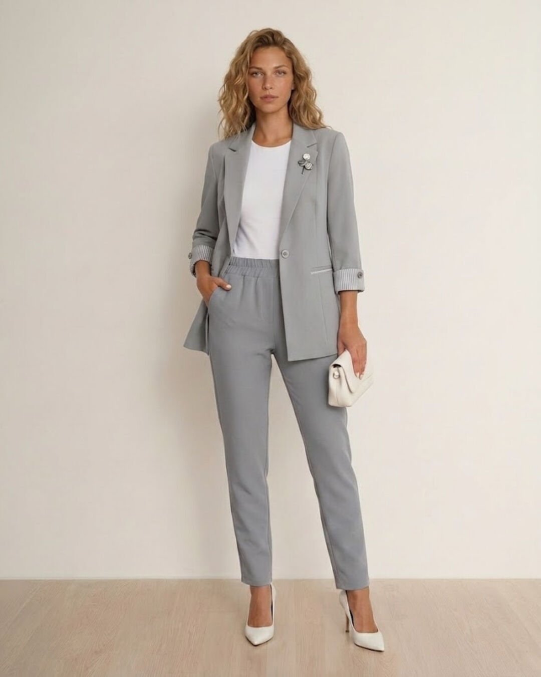 Anna Yazlık Blazer Ceket & Pantolon Takım - GRİ