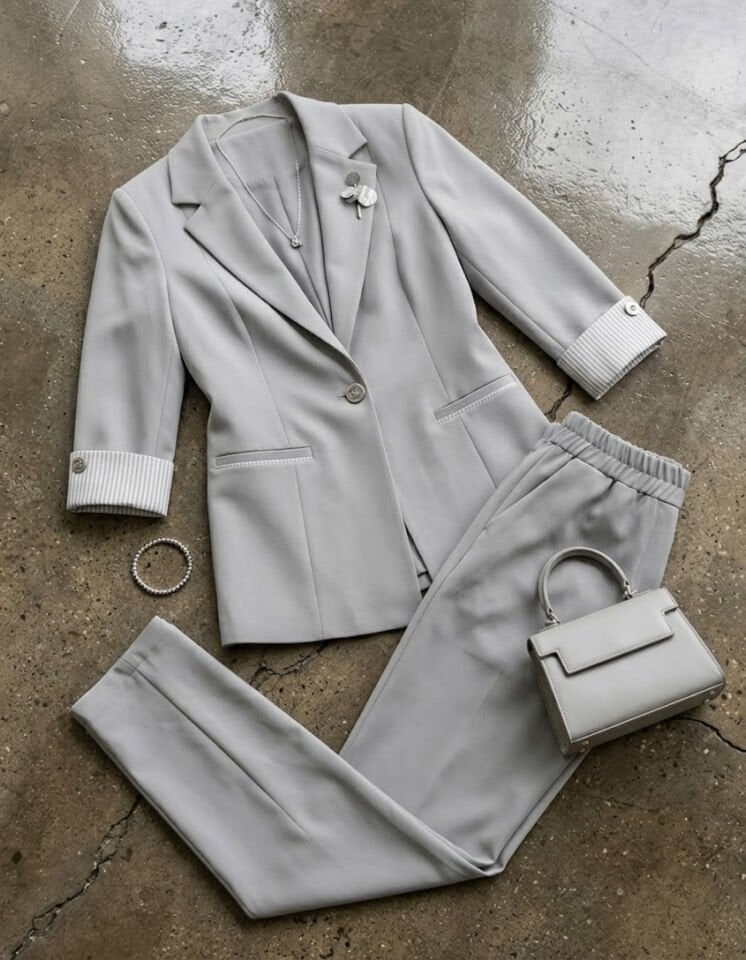Anna Yazlık Blazer Ceket & Pantolon Takım - GRİ