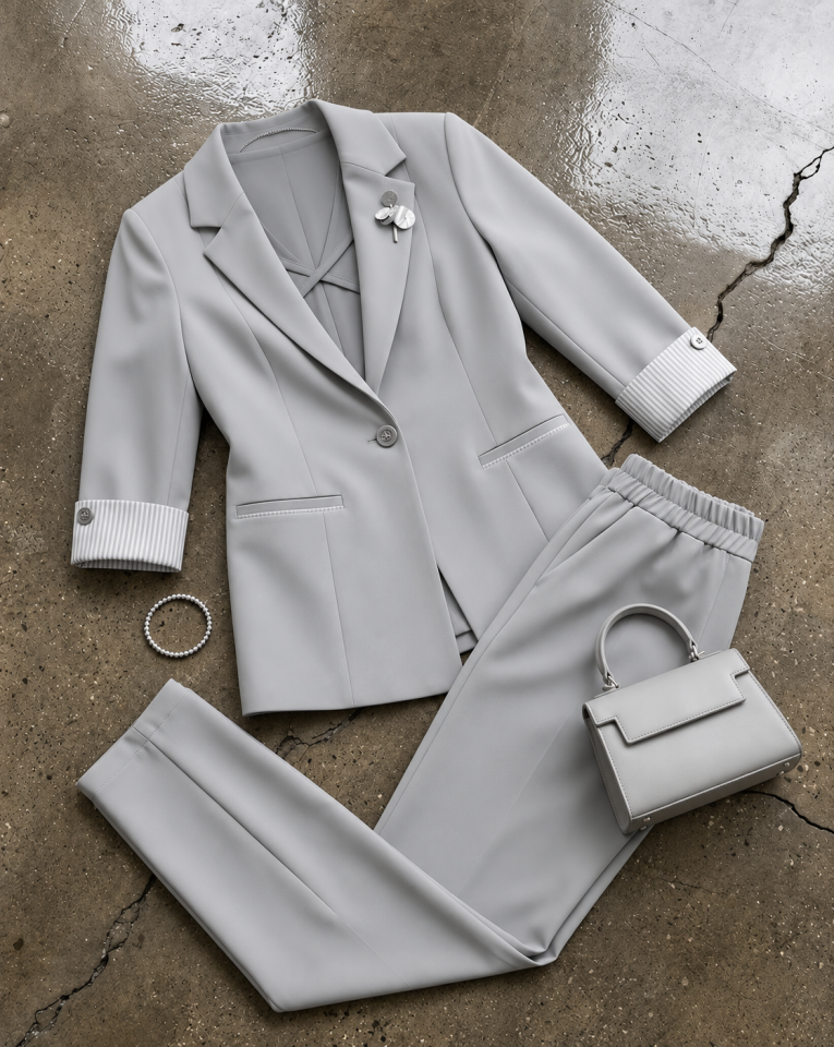Anna Yazlık Blazer Ceket & Pantolon Takım - GRİ