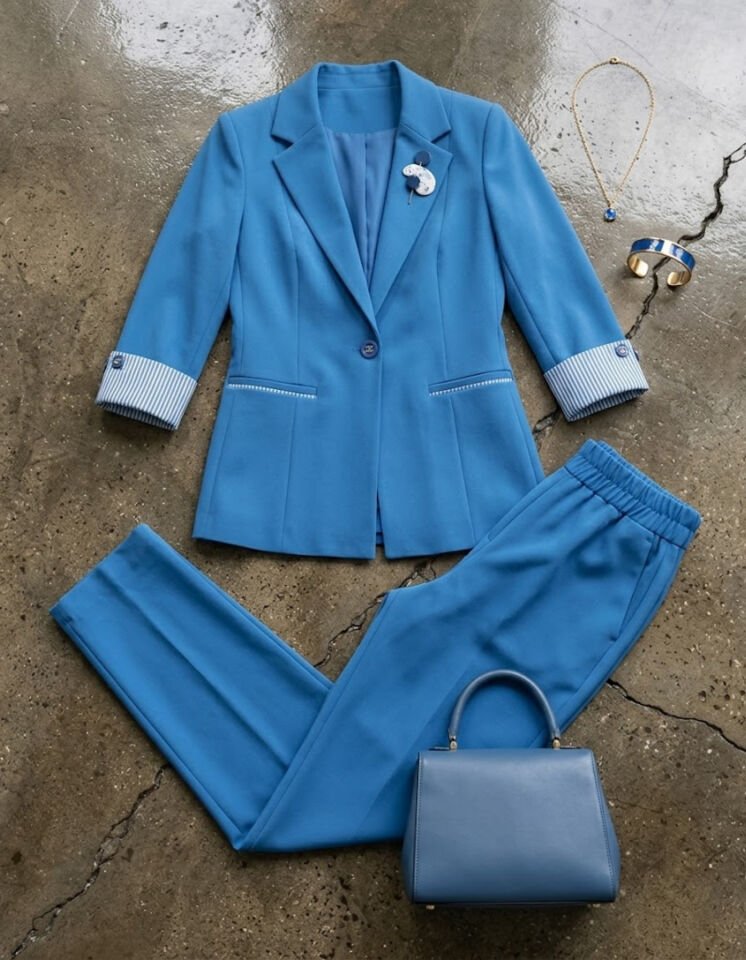 Anna Yazlık Blazer Ceket & Pantolon Takım - İNDİGO