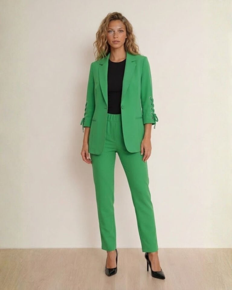 Dina Yarım Kol Blazer Ceket & Pantolon Takım - YEŞİL