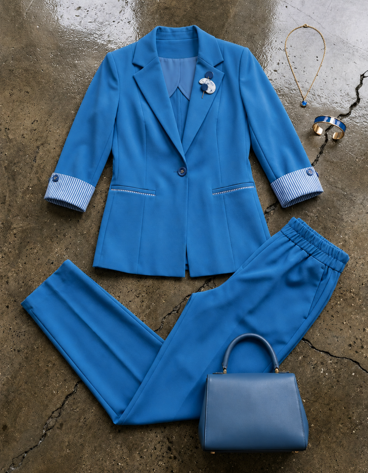 Anna Yazlık Blazer Ceket & Pantolon Takım - İNDİGO