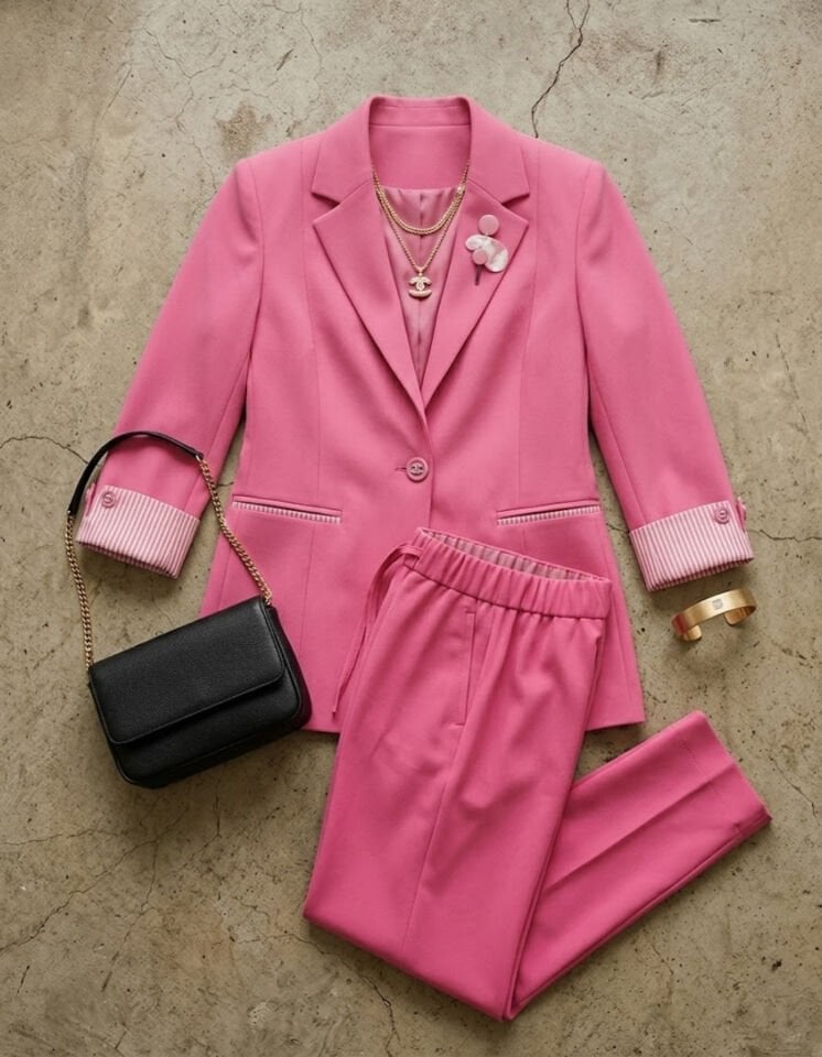 Anna Yazlık Blazer Ceket & Pantolon Takım - PEMBE