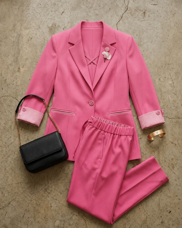 Anna Yazlık Blazer Ceket & Pantolon Takım - PEMBE