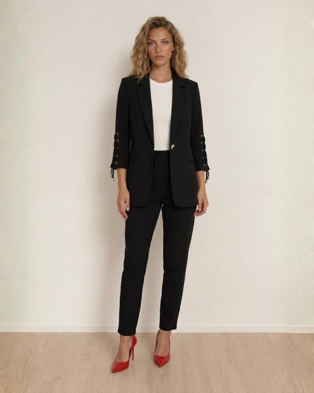 Dina Yarım Kol Blazer Ceket & Pantolon Takım - SİYAH