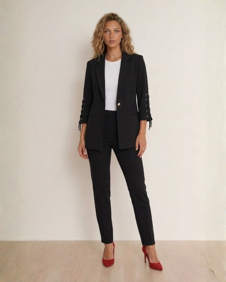 Dina Yarım Kol Blazer Ceket & Pantolon Takım - SİYAH