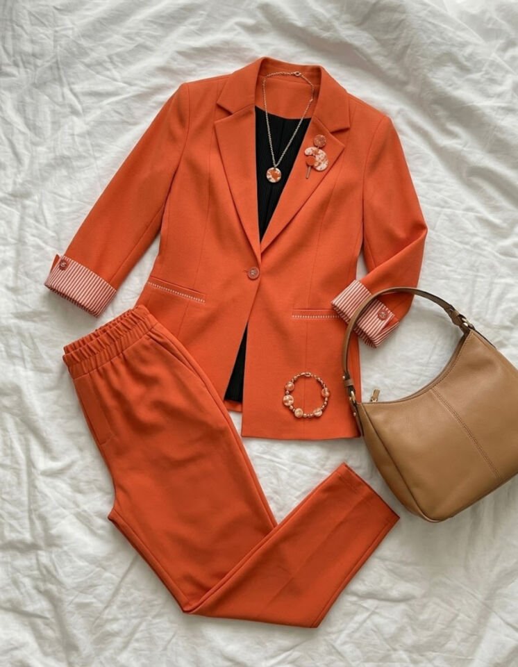 Anna Yazlık Blazer Ceket & Pantolon Takım - TURUNCU