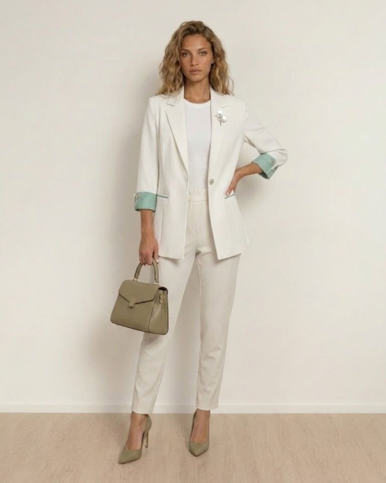 Anna Yazlık Blazer Ceket & Pantolon Takım - BEYAZ