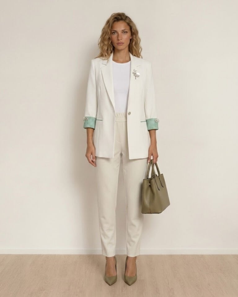 Anna Yazlık Blazer Ceket & Pantolon Takım - BEYAZ
