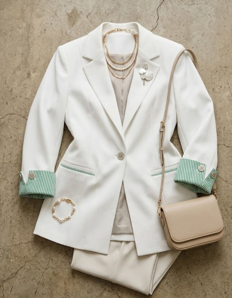 Anna Yazlık Blazer Ceket & Pantolon Takım - BEYAZ