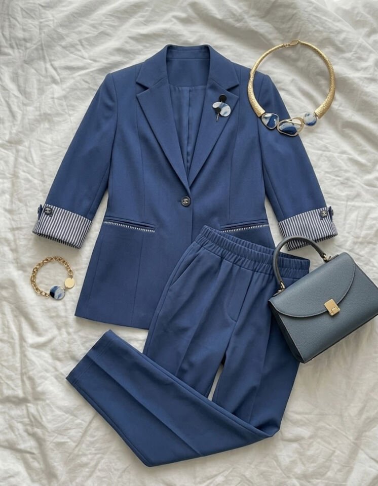 Anna Yazlık Blazer Ceket & Pantolon Takım - LACİVERT
