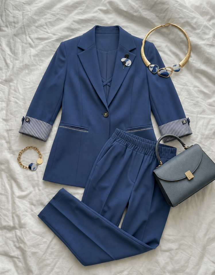 Anna Yazlık Blazer Ceket & Pantolon Takım - LACİVERT