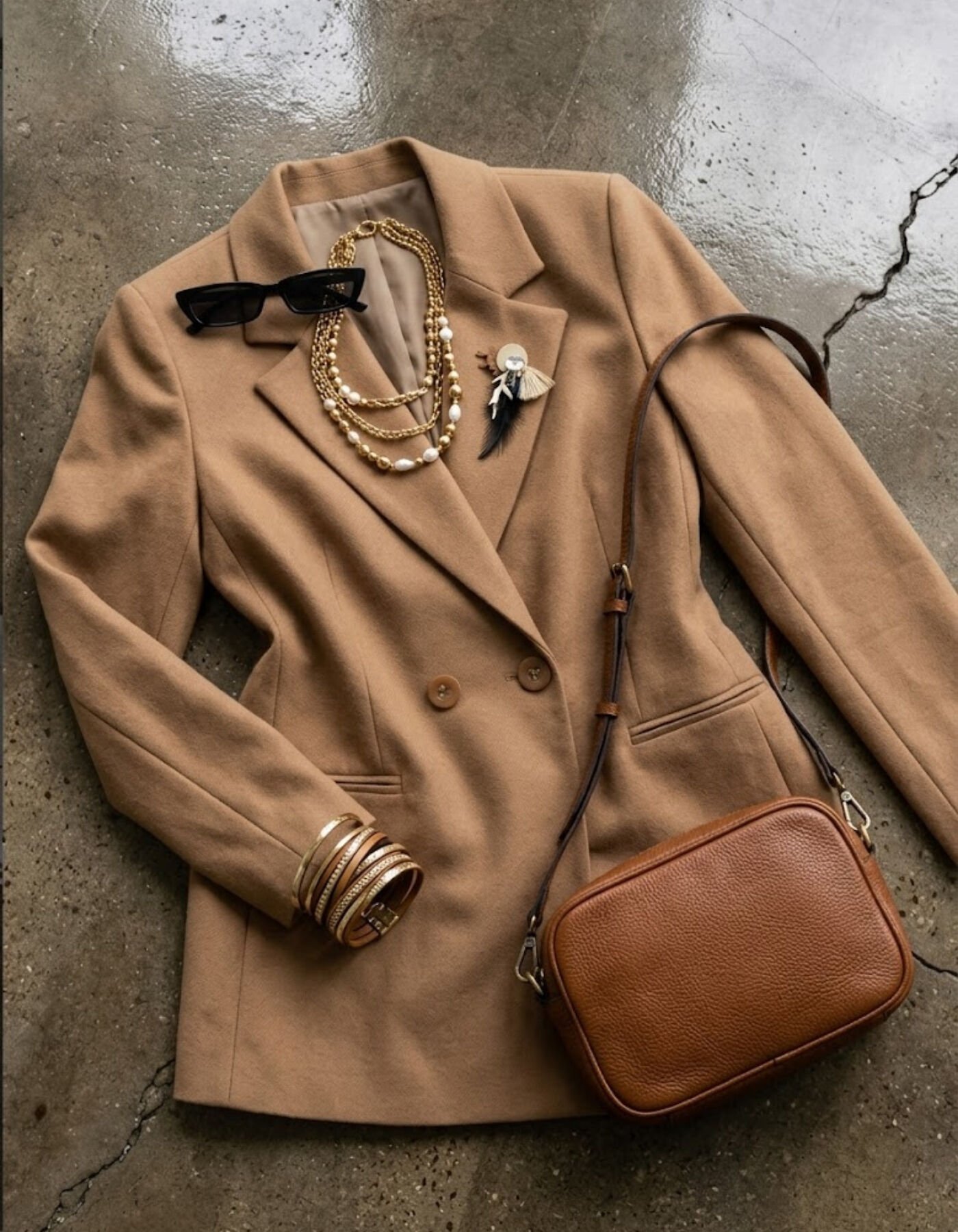 Celine Uzun Kollu Blazer Ceket - KAHVE