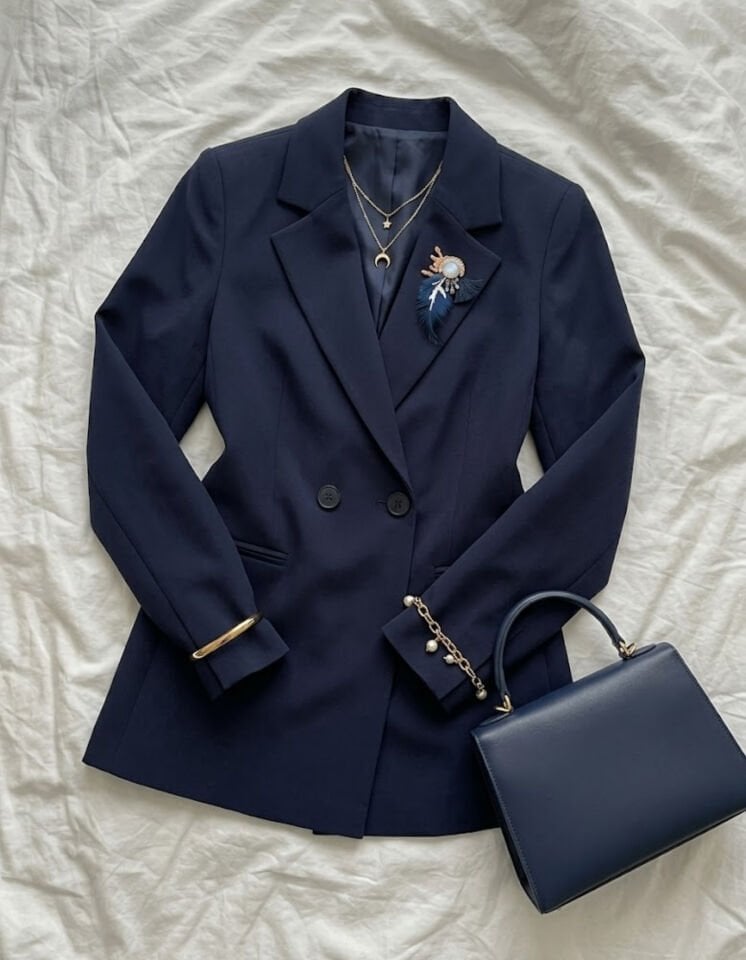 Celine Uzun Kollu Blazer Ceket - LACİVERT