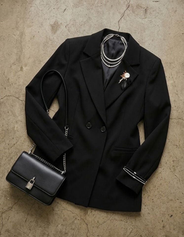 Celine Uzun Kollu Blazer Ceket - SİYAH