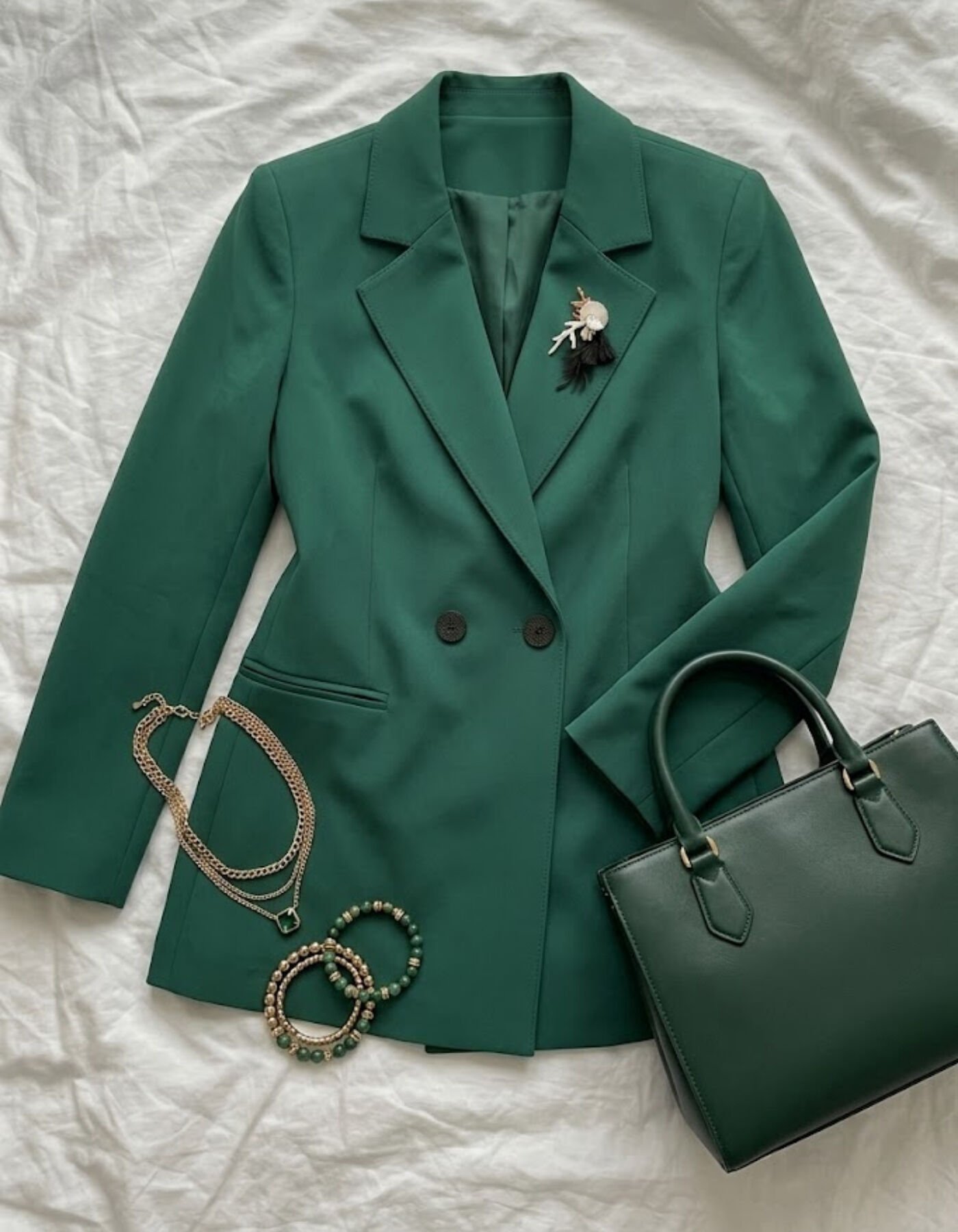 Celine Uzun Kollu Blazer Ceket - YEŞİL